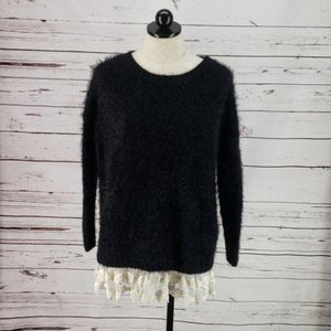 Cecico tunic long sleeve black small fuzzy sweater‎